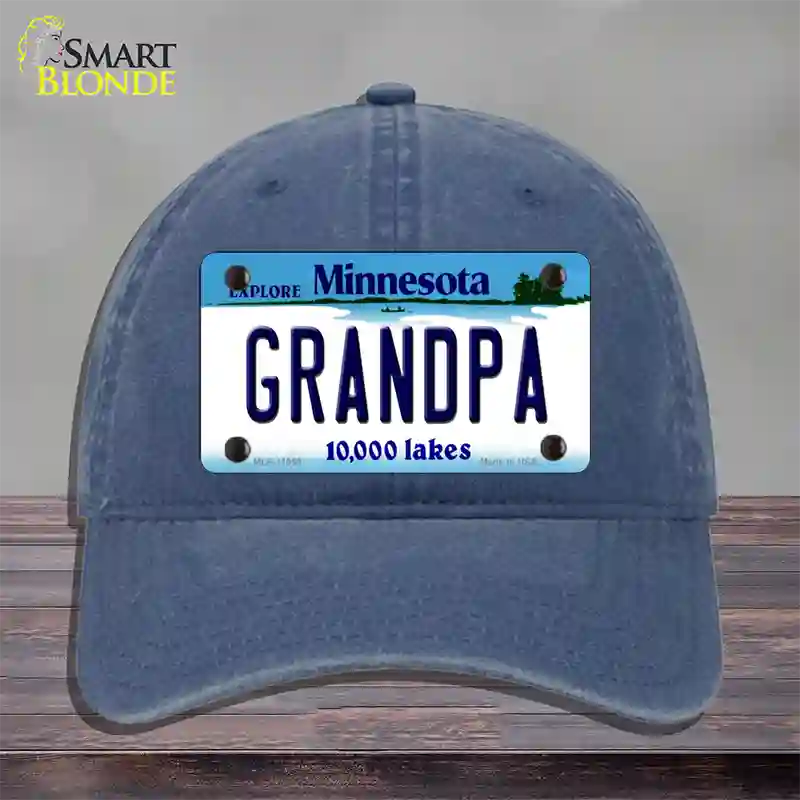 Grandpa Minnesota State Novelty License Plate Hat Unconstructed Cotton / Navy