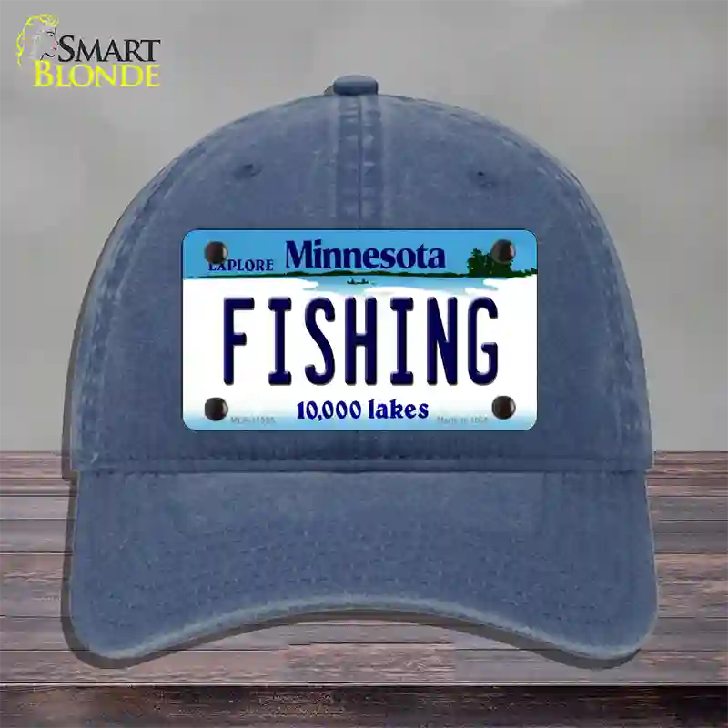 Fishing Minnesota State Novelty License Plate Hat Unconstructed Cotton / Navy