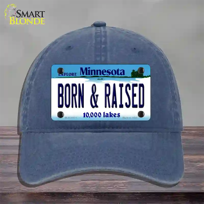 Born and Raised Minnesota State Novelty License Plate Hat Unconstructed Cotton / Navy