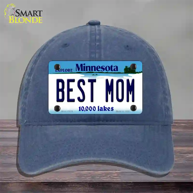 Best Mom Minnesota State Novelty License Plate Hat Unconstructed Cotton / Navy