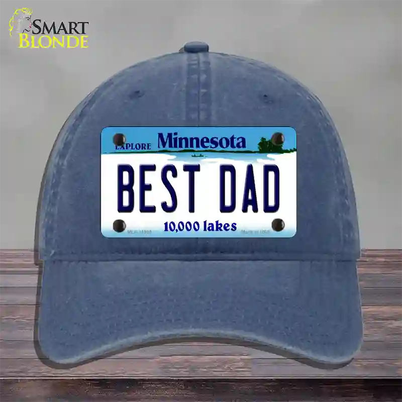 Best Dad Minnesota State Novelty License Plate Hat Unconstructed Cotton / Navy