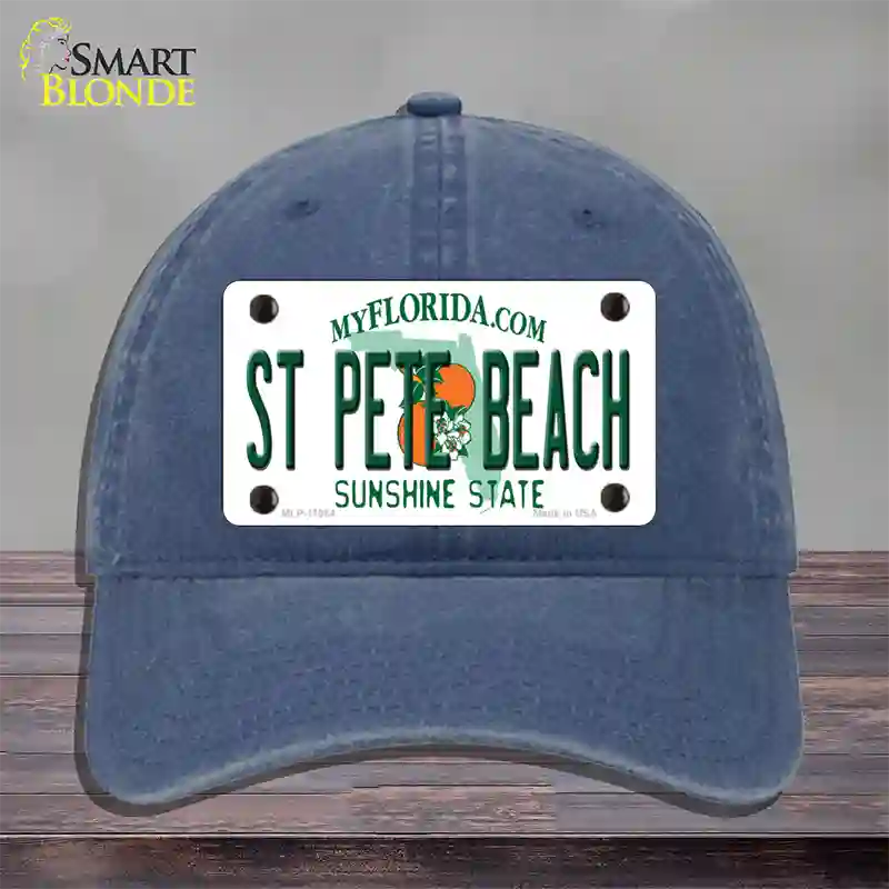 St Pete Beach Florida Novelty License Plate Hat Unconstructed Cotton / Navy