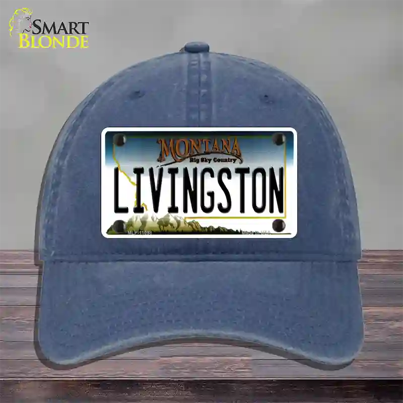 Livingston Montana State Novelty License Plate Hat Unconstructed Cotton / Navy