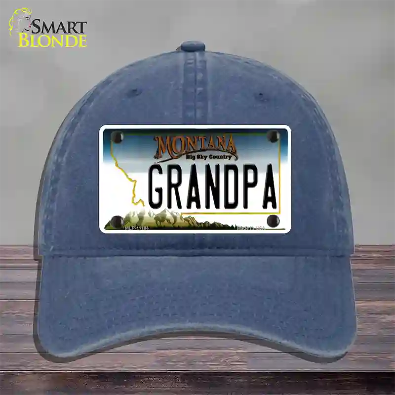 Grandpa Montana State Novelty License Plate Hat Unconstructed Cotton / Navy