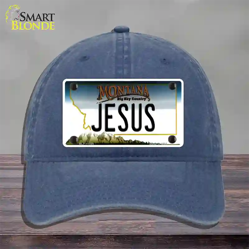 Jesus Montana State Novelty License Plate Hat Unconstructed Cotton / Navy