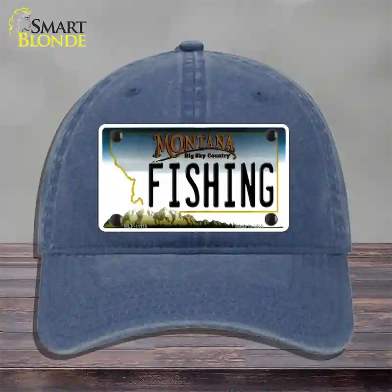 Fishing Montana State Novelty License Plate Hat Unconstructed Cotton / Navy