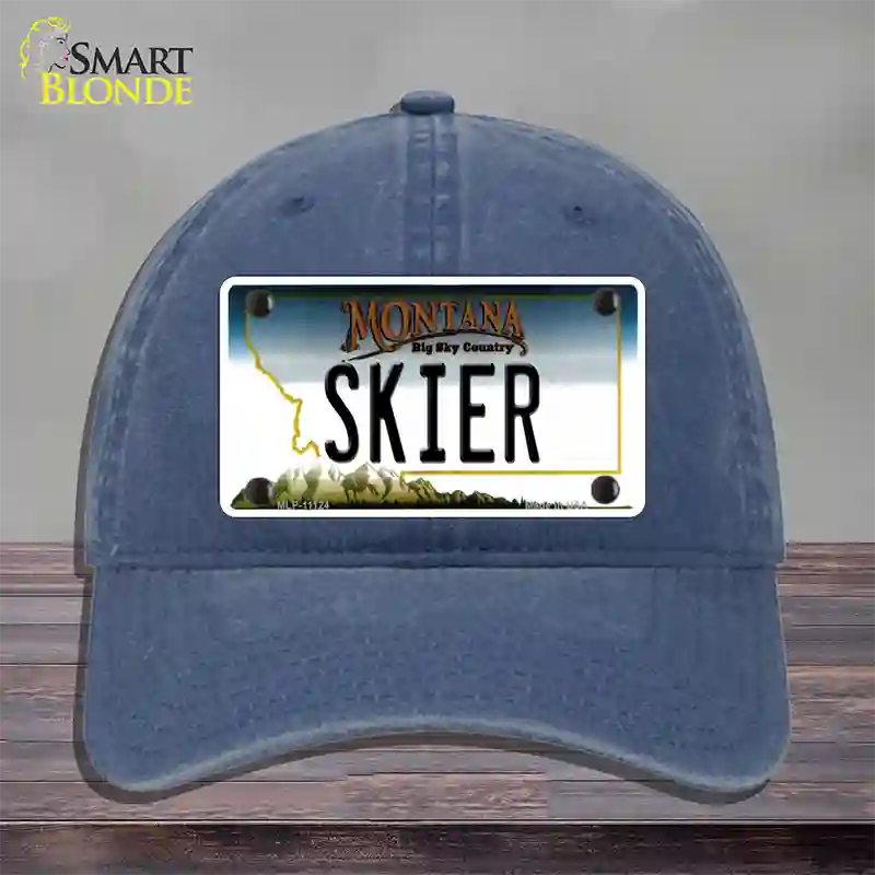 Skier Montana State Novelty License Plate Hat Unconstructed Cotton / Navy