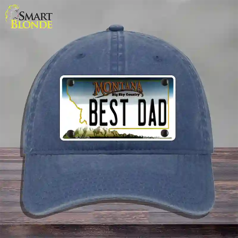 Best Dad Montana State Novelty License Plate Hat Unconstructed Cotton / Navy