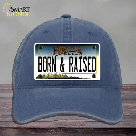 Born and Raised Montana State Novelty License Plate Hat Unconstructed Cotton / Navy