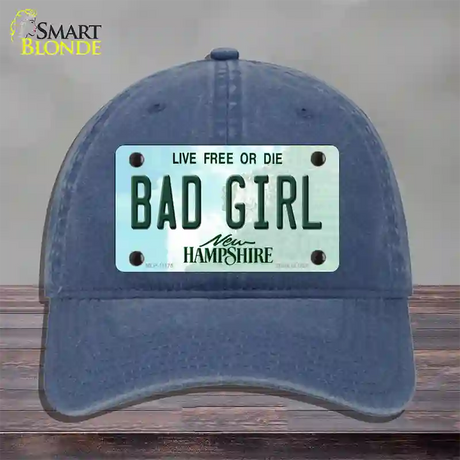 Bad Girl New Hampshire State Novelty License Plate Hat Unconstructed Cotton / Navy