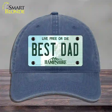 Best Dad New Hampshire State Novelty License Plate Hat Unconstructed Cotton / Navy