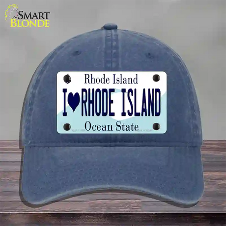 I Love Rhode Island State Novelty License Plate Hat Unconstructed Cotton / Navy