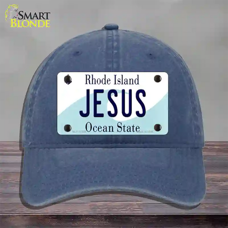 Jesus Rhode Island State Novelty License Plate Hat Unconstructed Cotton / Navy