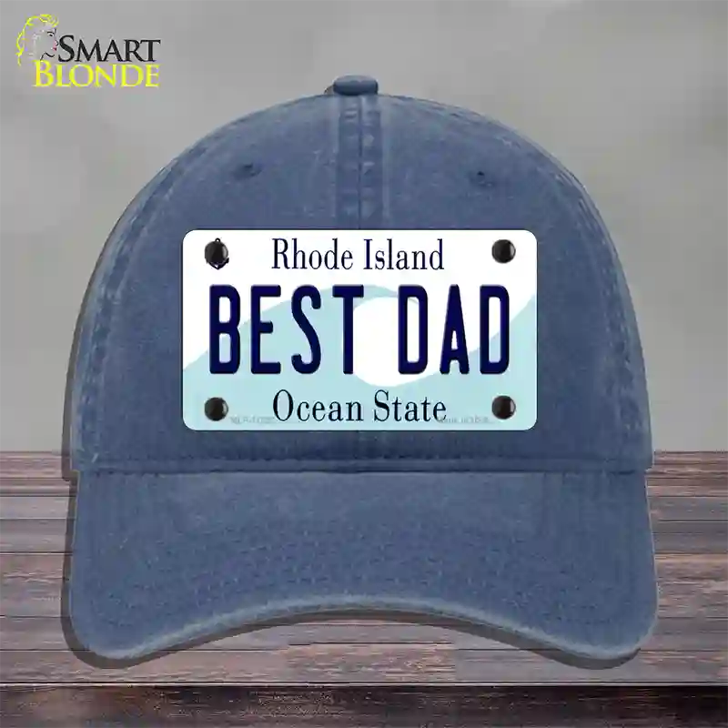 Best Dad Rhode Island State Novelty License Plate Hat Unconstructed Cotton / Navy