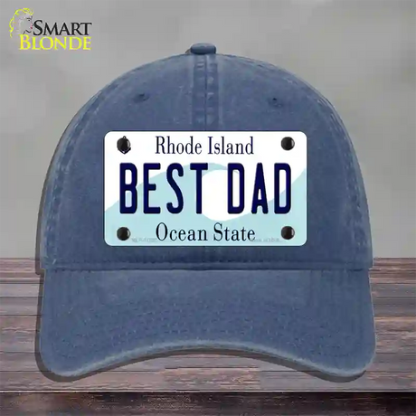 Best Dad Rhode Island State Novelty License Plate Hat Unconstructed Cotton / Navy