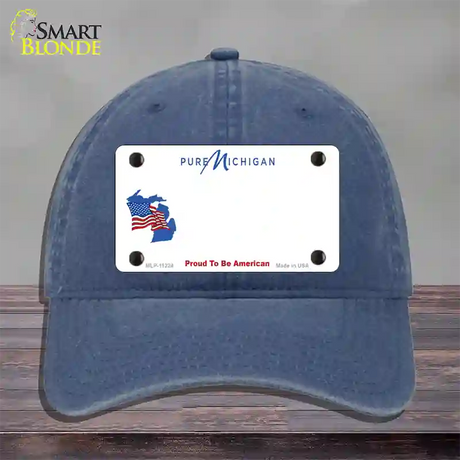 Pure Michigan Proud To Be American Novelty License Plate Hat Unconstructed Cotton / Navy