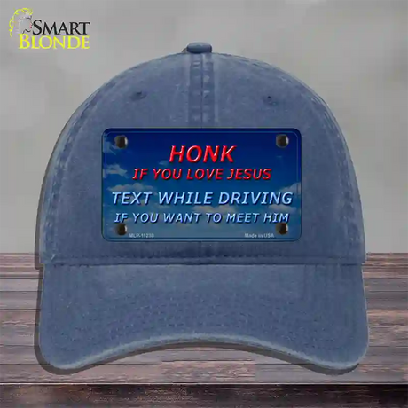 Honk If You Love Jesus Novelty License Plate Hat Unconstructed Cotton / Navy