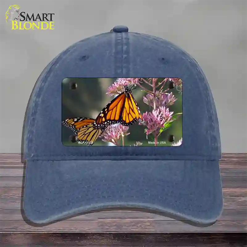 Butterfly Monarch On Flower Novelty License Plate Hat Unconstructed Cotton / Navy