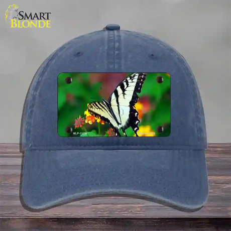 Butterfly Black and White Novelty License Plate Hat Unconstructed Cotton / Navy