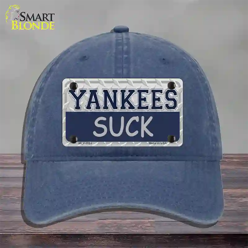 Yankees Suck Novelty License Plate Hat Unconstructed Cotton / Navy