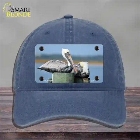 Pelican Two On Pier Novelty License Plate Hat Unconstructed Cotton / Navy