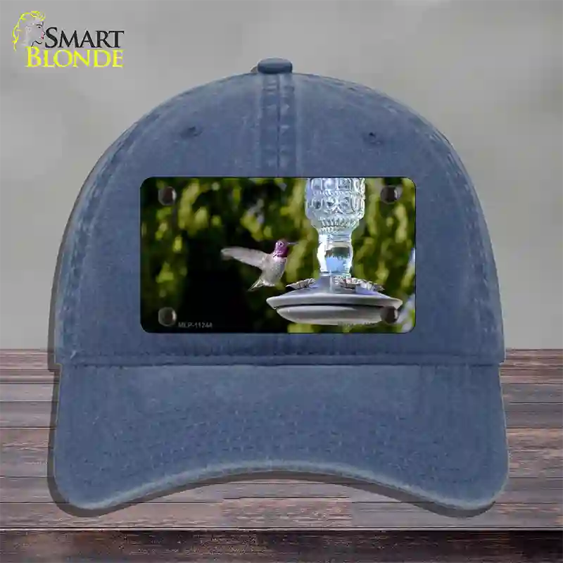 Hummingbird At Feeder Novelty License Plate Hat Unconstructed Cotton / Navy