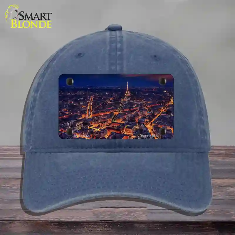 Paris At Night Eiffel Tower In Center Novelty License Plate Hat Unconstructed Cotton / Navy