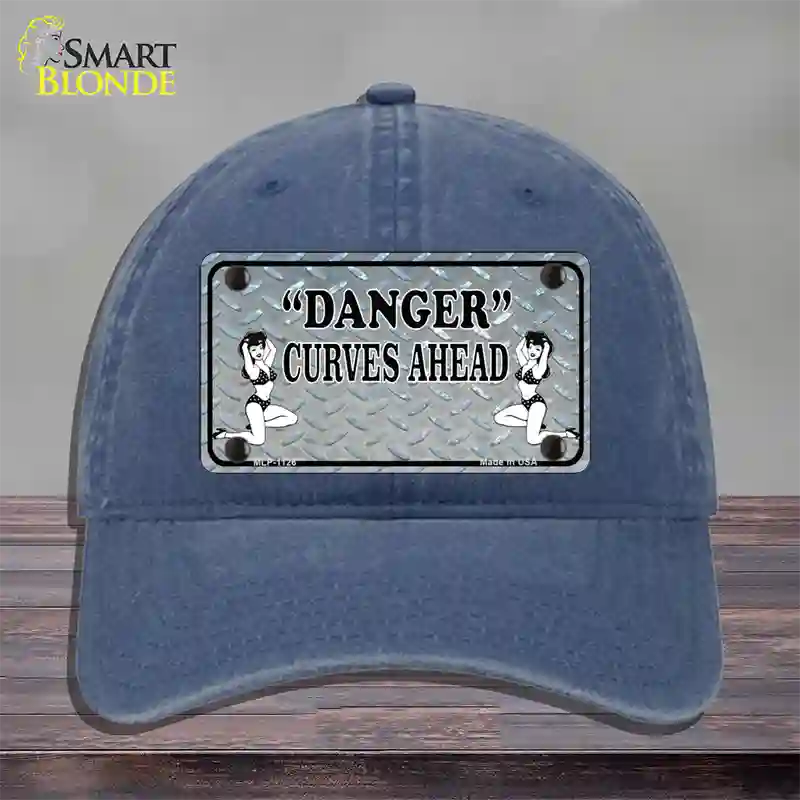 Danger Curves Ahead Novelty License Plate Hat Unconstructed Cotton / Navy