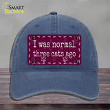 I Was Normal Three Cats Ago Novelty License Plate Hat Unconstructed Cotton / Navy