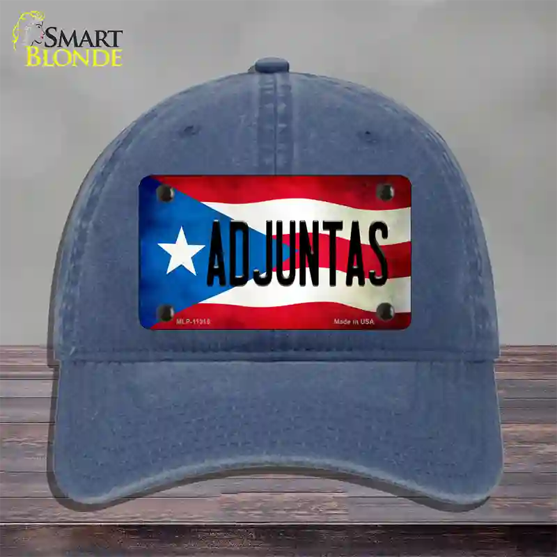 Adjuntas Puerto Rico Flag Novelty License Plate Hat Unconstructed Cotton / Navy