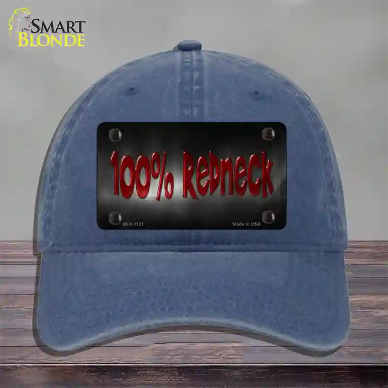 100% Redneck Novelty License Plate Hat Unconstructed Cotton / Navy