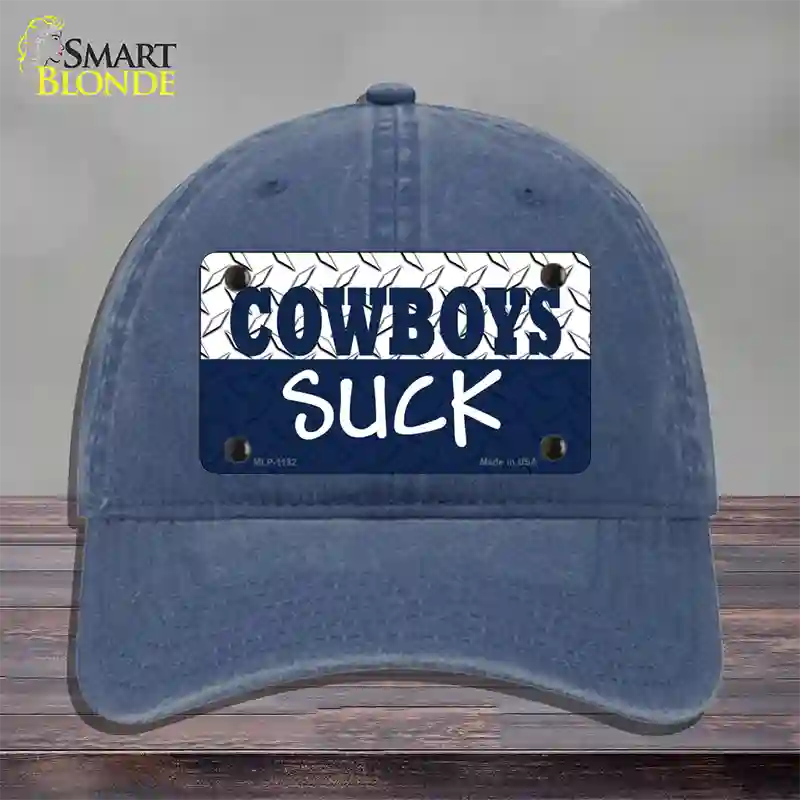 Cowboys Suck Novelty License Plate Hat Unconstructed Cotton / Navy