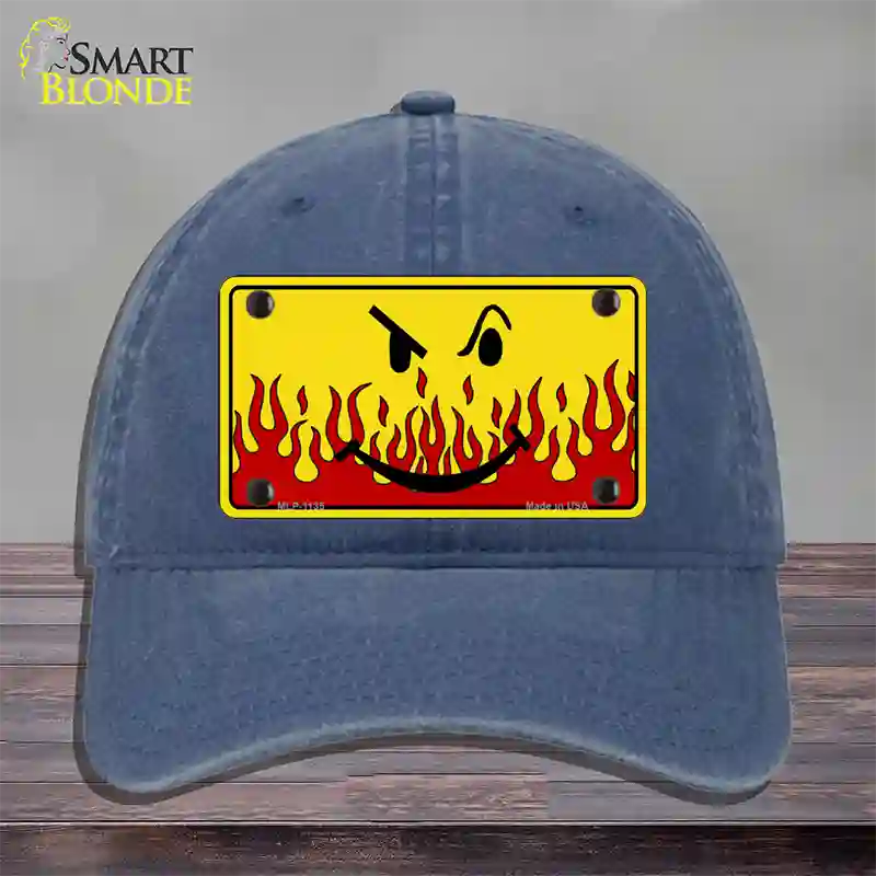 Smiley Flame Novelty License Plate Hat Unconstructed Cotton / Navy