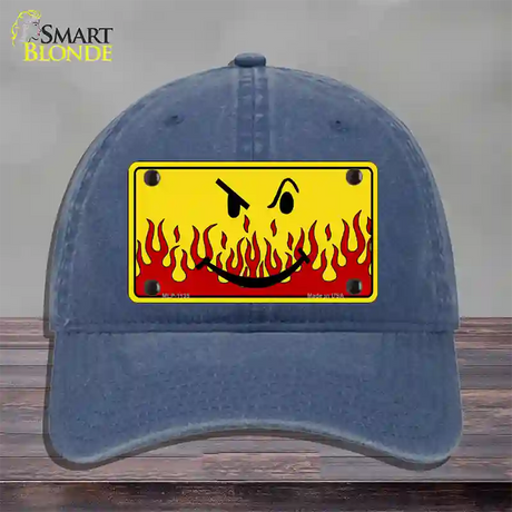 Smiley Flame Novelty License Plate Hat Unconstructed Cotton / Navy