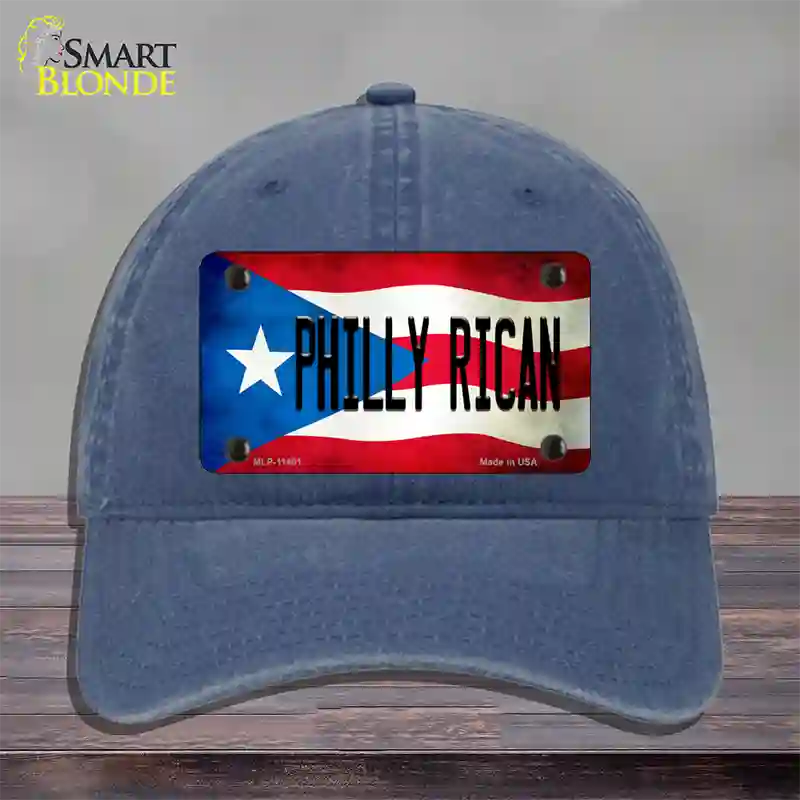 Philly Rican Puerto Rico Flag Novelty License Plate Hat Unconstructed Cotton / Navy