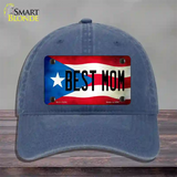 Best Mom Puerto Rico Flag Novelty License Plate Hat Unconstructed Cotton / Navy