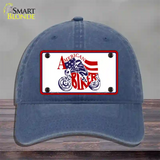 American Patriotic Biker Novelty License Plate Hat Unconstructed Cotton / Navy