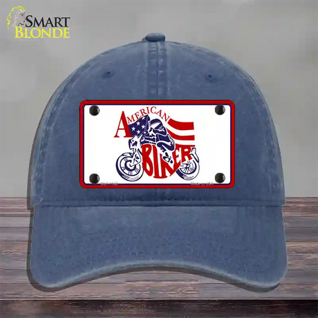 American Patriotic Biker Novelty License Plate Hat Unconstructed Cotton / Navy