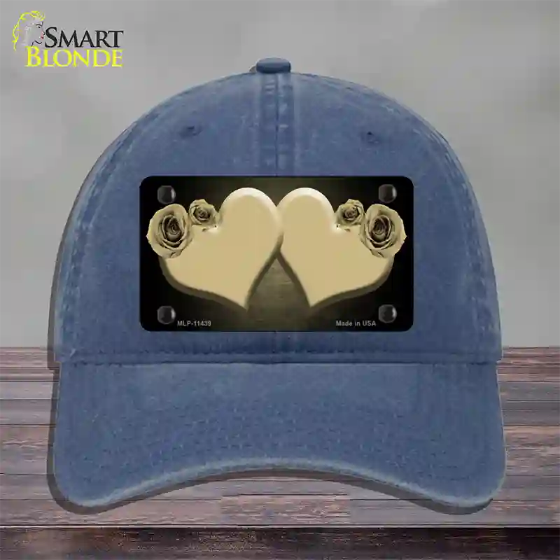 Hearts Over Roses In Gold Novelty License Plate Hat Unconstructed Cotton / Navy