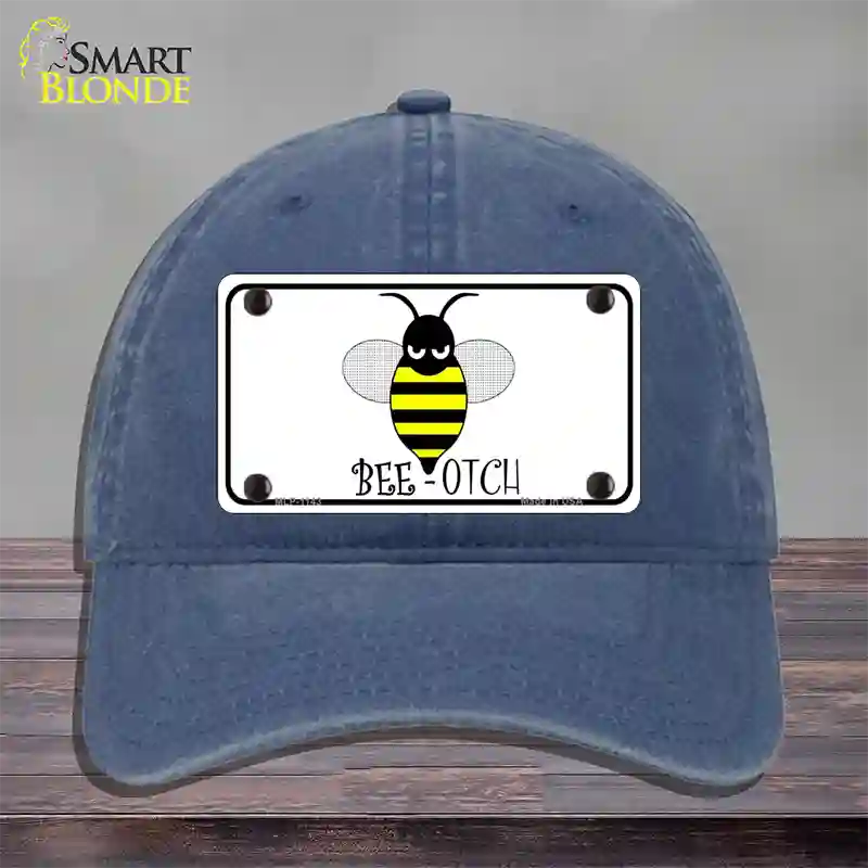 Bee-otch Novelty License Plate Hat Unconstructed Cotton / Navy