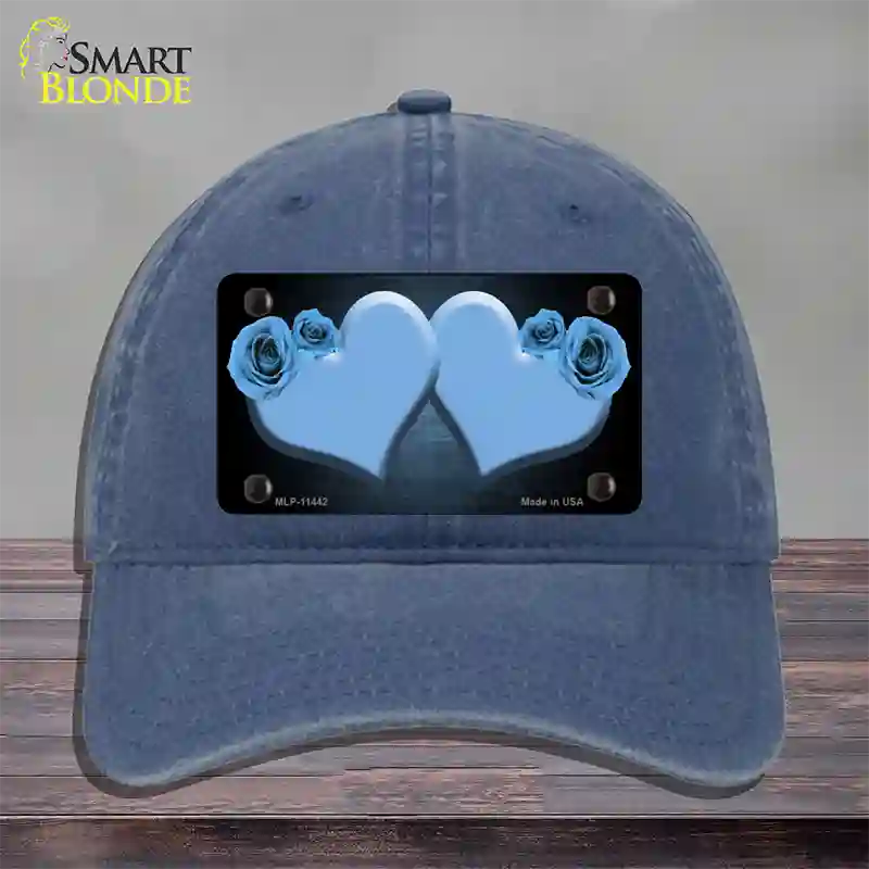 Hearts Over Roses In Light Blue Novelty License Plate Hat Unconstructed Cotton / Navy