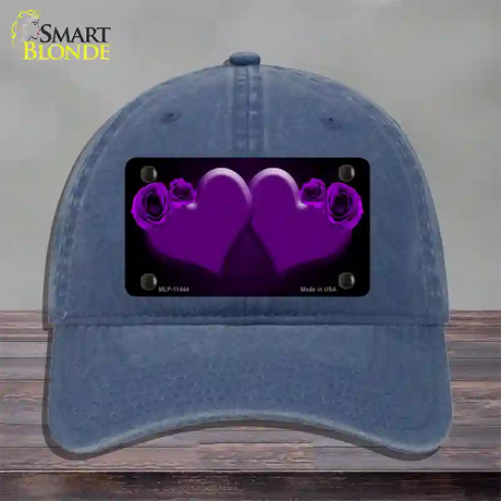 Hearts Over Roses In Purple Novelty License Plate Hat Unconstructed Cotton / Navy