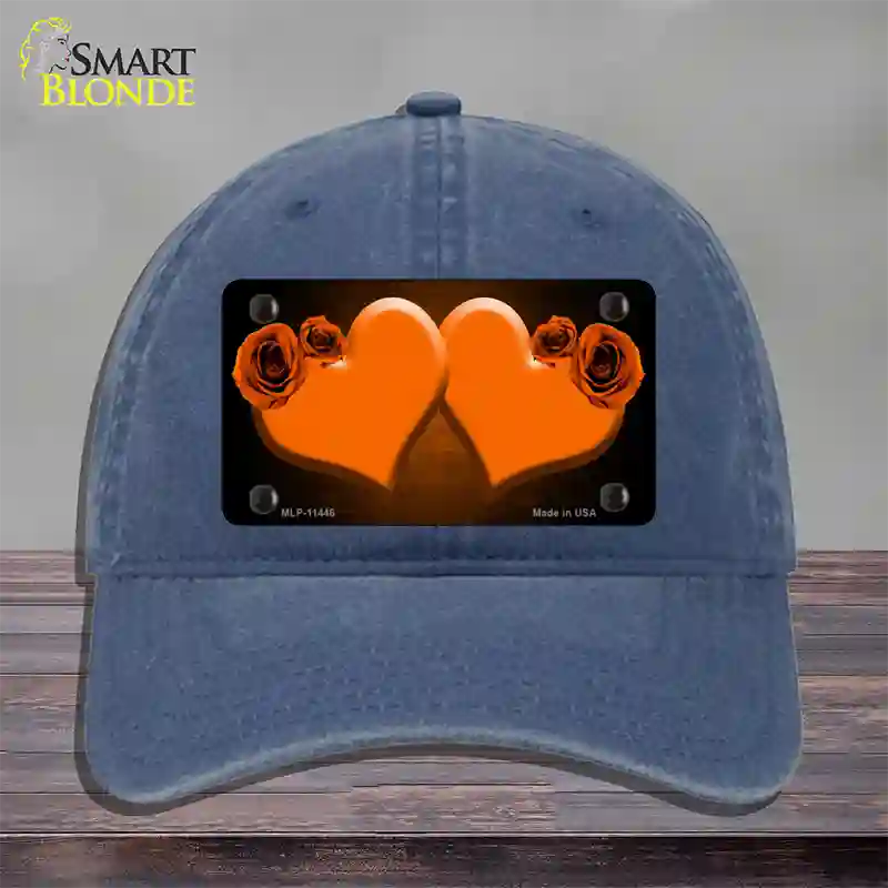 Hearts Over Roses In Orange Novelty License Plate Hat Unconstructed Cotton / Navy