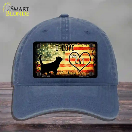 I Love My Cat Novelty License Plate Hat Unconstructed Cotton / Navy