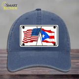 Puerto Rico Crossed US Flag Novelty License Plate Hat Unconstructed Cotton / Navy