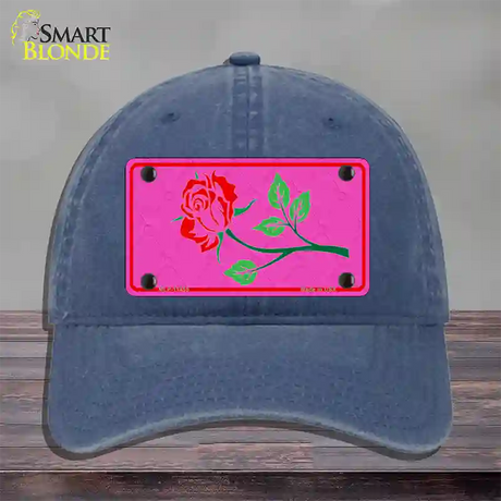 Illustrated Rose On Pink Chaise Lounge Novelty License Plate Hat Unconstructed Cotton / Navy