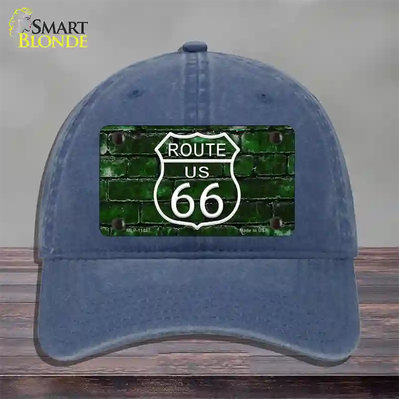 Route 66 Green Brick Wall Novelty License Plate Hat Unconstructed Cotton / Navy