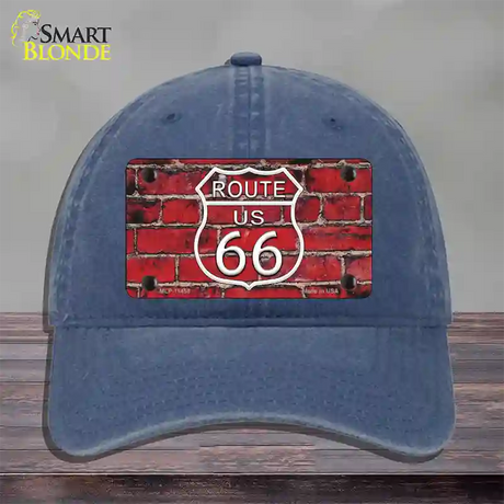 Route 66 Red Brick Wall Novelty License Plate Hat Unconstructed Cotton / Navy