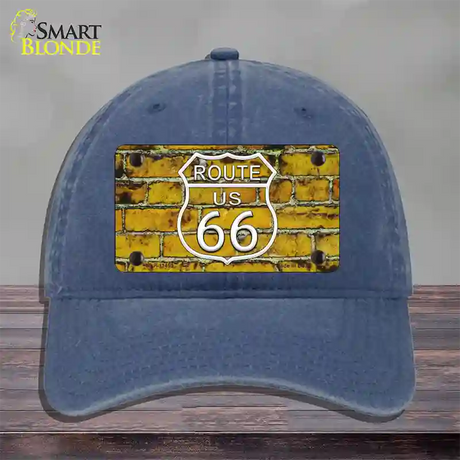 Route 66 Yellow Brick Wall Novelty License Plate Hat Unconstructed Cotton / Navy