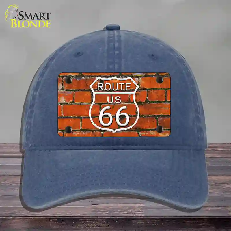 Route 66 Orange Brick Wall Novelty License Plate Hat Unconstructed Cotton / Navy